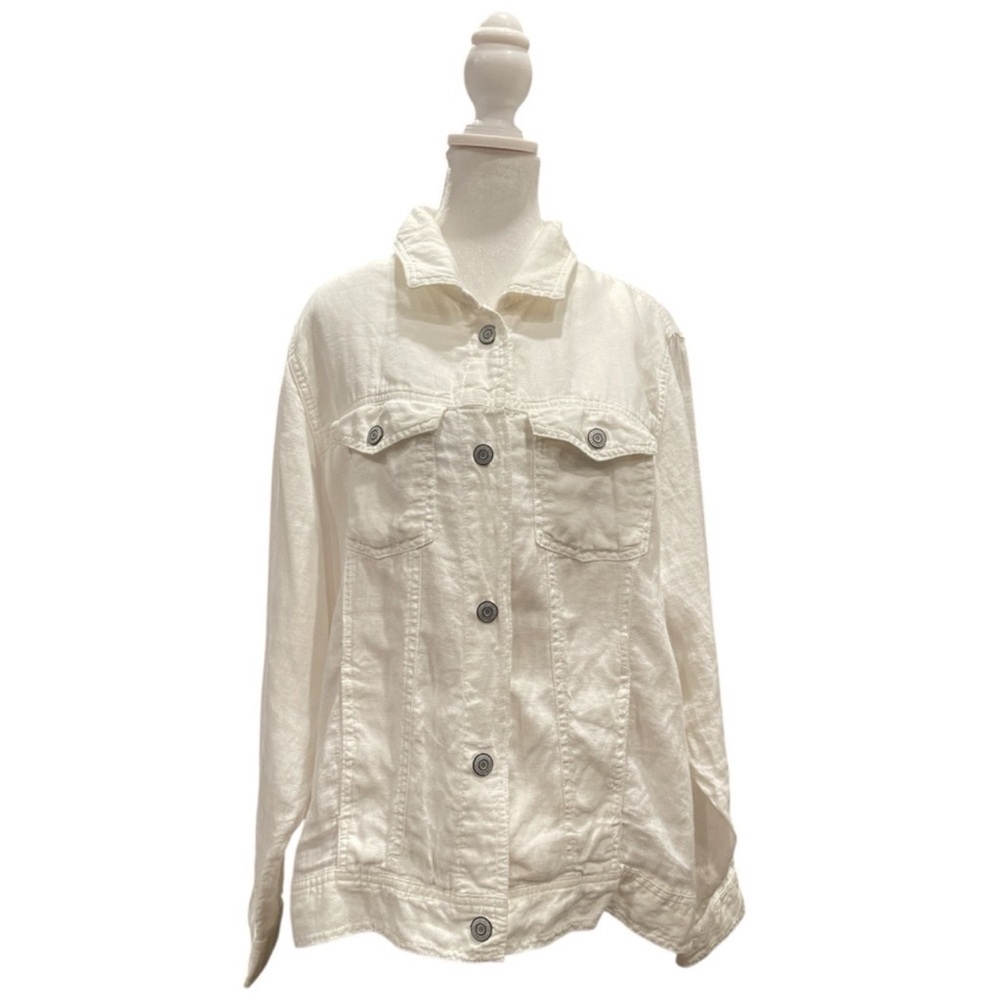 Coastal Linen Oversized Shacket White Minimalist Resort Jacket XL